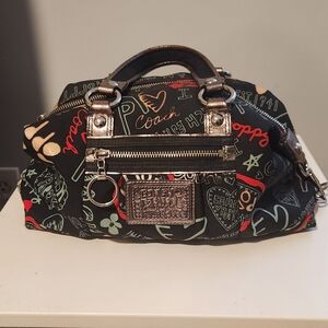 Coach Poppy Black and Red Satchel with Artistic Design